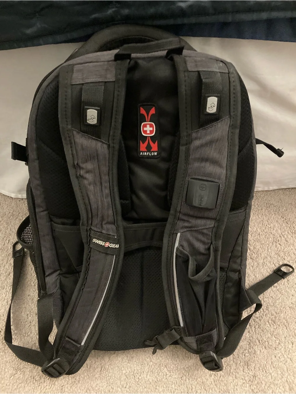 SwissGear Gray and Black Travel Backpack with Red Logo